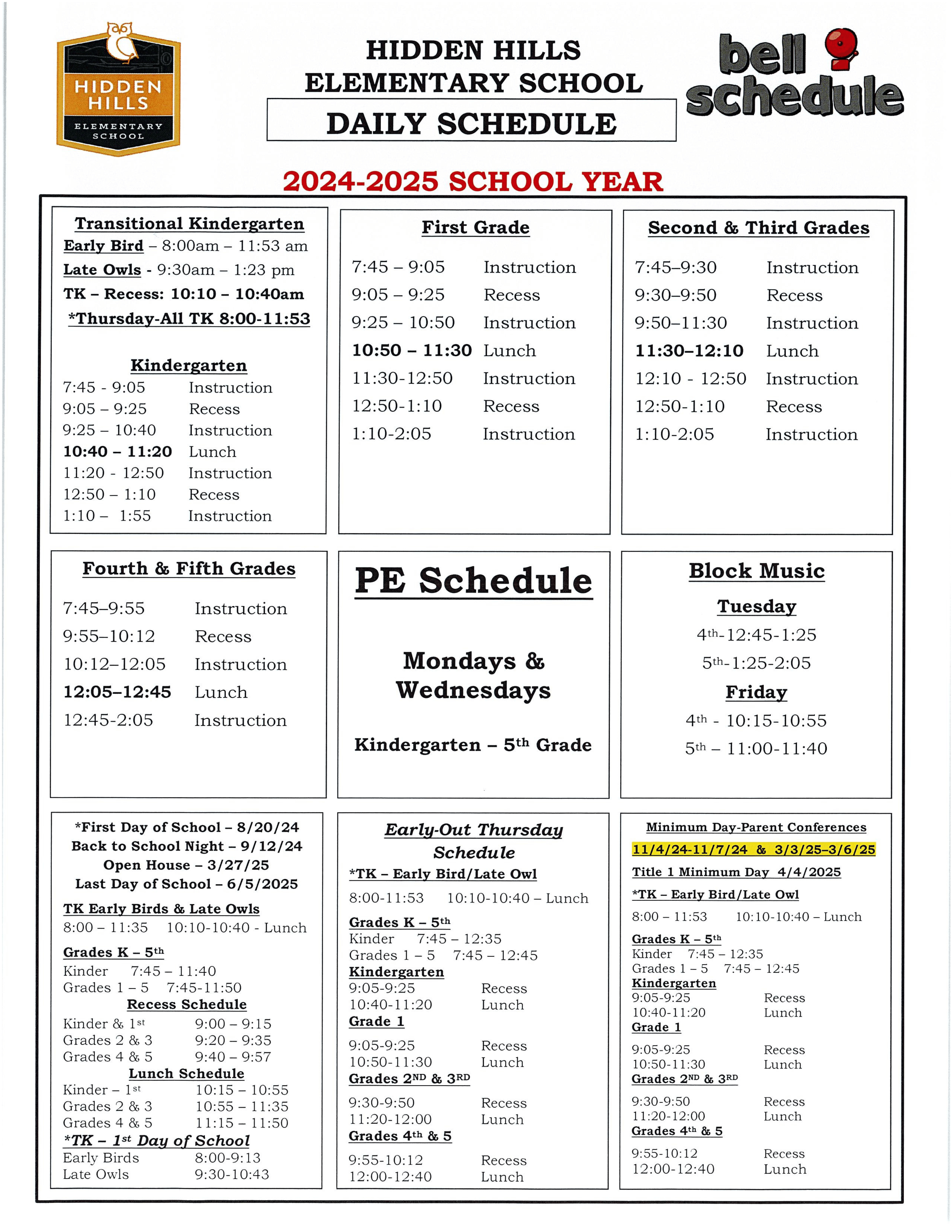 bell schedule