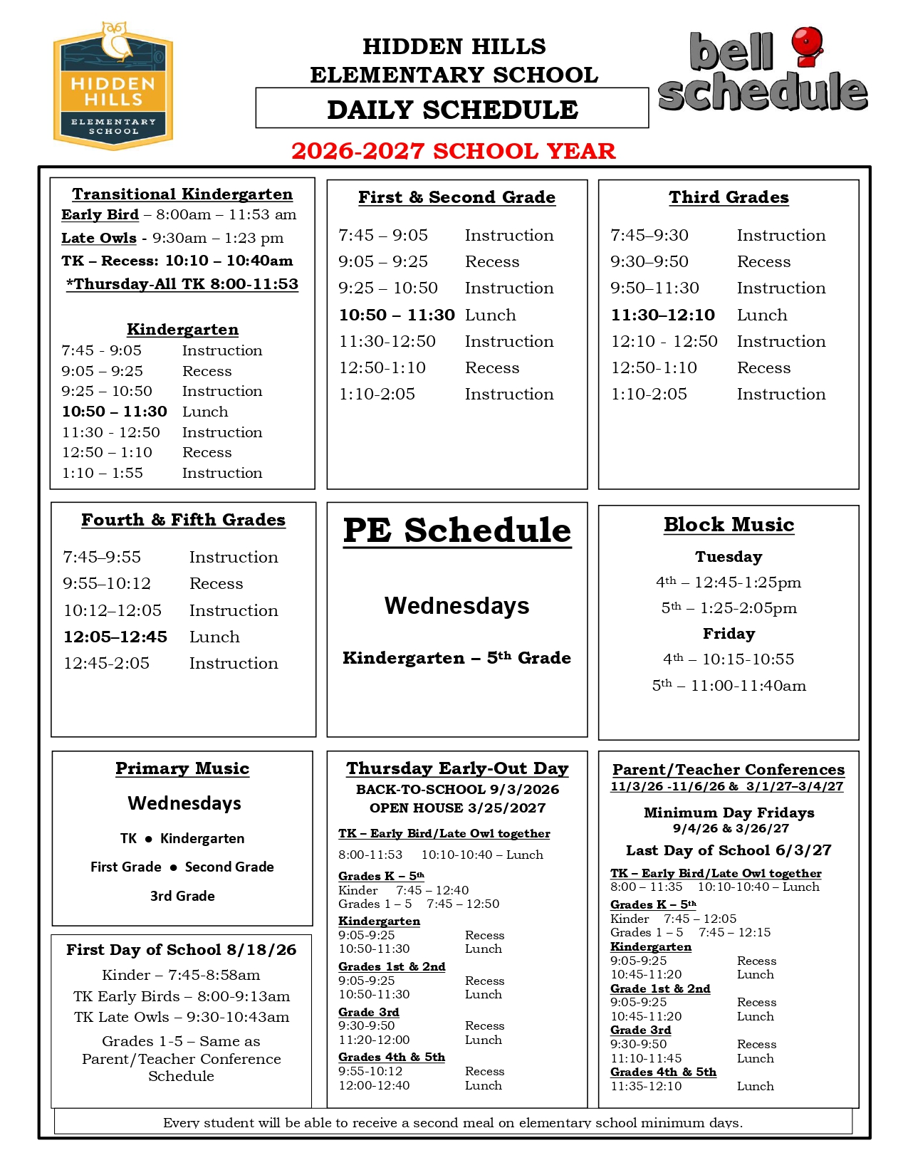 bell schedule