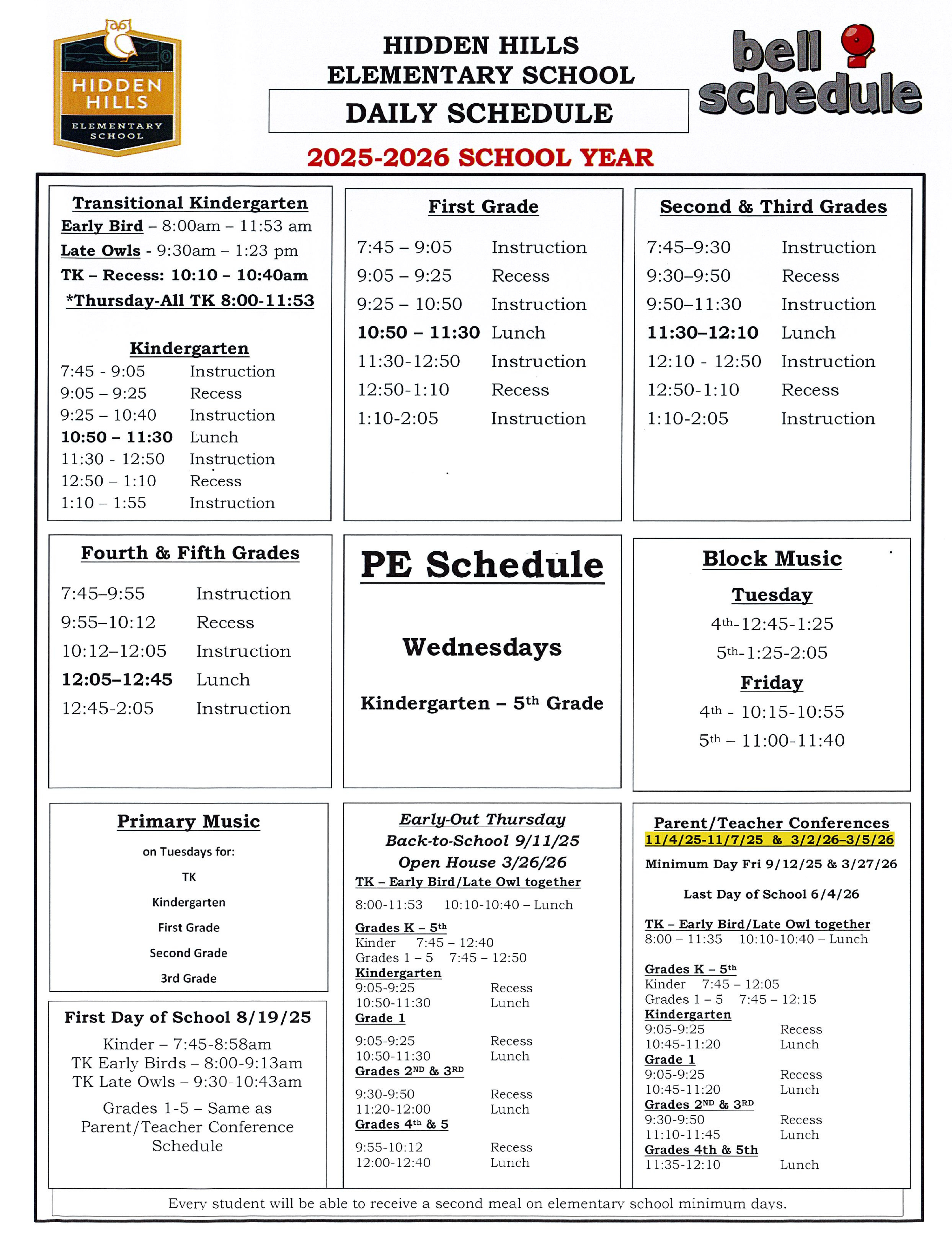 bell schedule